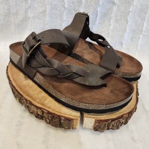 Sonoma Brown Braided Leather Women's Slide Sandals